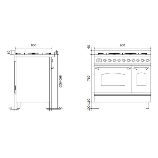 Cocina Nostalgie ILVE PD09N 90 cm | 15 Colores | Encimera de Gas, Eléctrica o Inducción | Acabados Personalizables