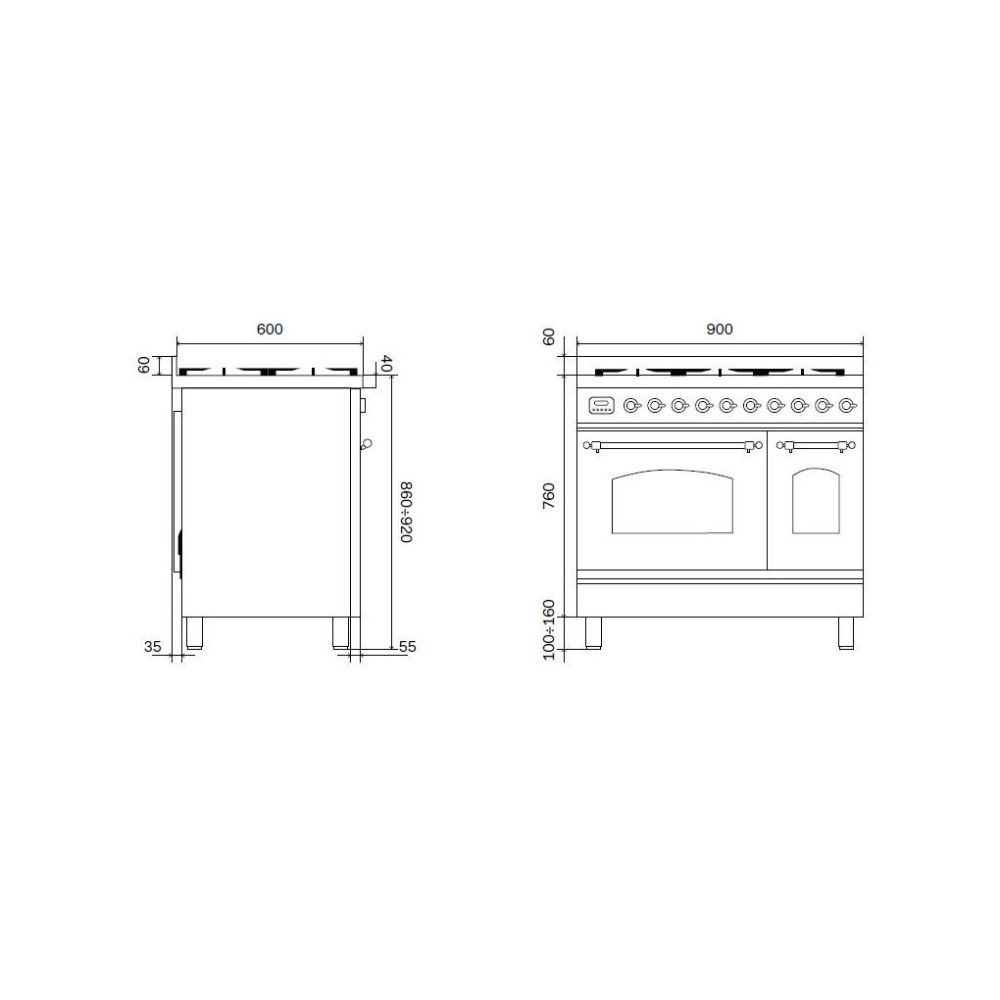 Nostalgie Ilve PD09N Küchenblock 90 cm Doppelbackofen