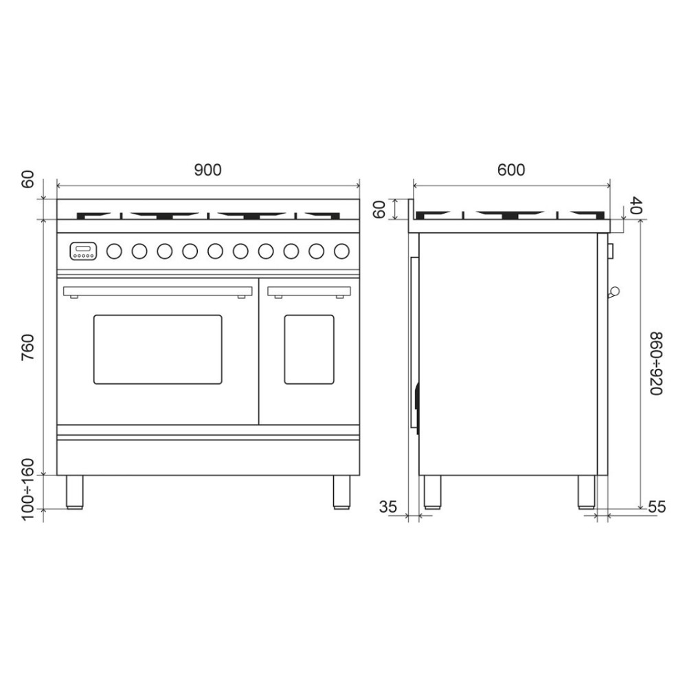 Cucina Ilve PD09W da 90 cm, Colori Vari - Doppioforno Piano Cottura Gas/Induzione
