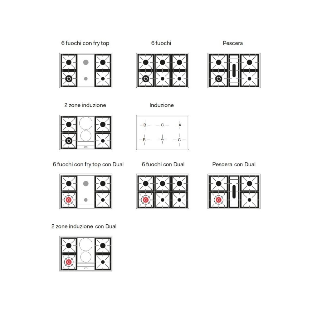 Кухня Ilve PD09W 90 см, Цвета Vari - Двустворчатый газовый/индукционный кухонный пол