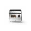 Cucina da 90 cm Ilve - Colori, Doppioforno & Piano Cottura induzione o gas : Colore - s.steel SS, CONFIGURAZIONE PIANO COTTURA - Ilve 6 fuochi con fry top, Finitura manopole e corrimano - Satinato