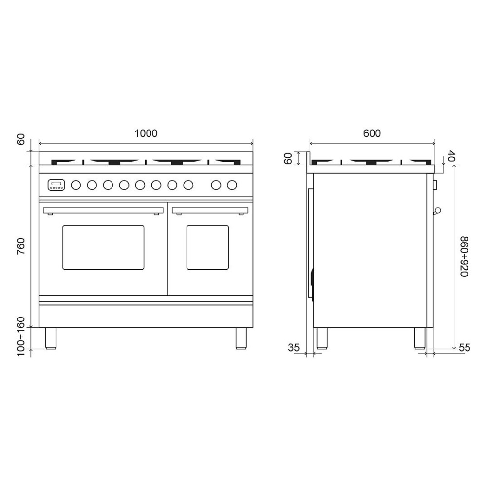 Discover the 100 cm Ilve kitchen with double oven and gas or induction hob!