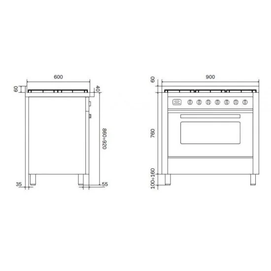 Table de cuisson Pro Line d'Ilve en Lusso Grey : 90 cm avec finitions Matt Black
