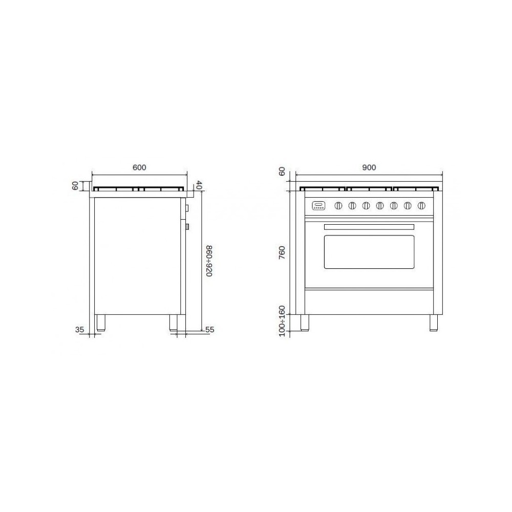 Pro Line Cooking Ilve de lujo gris: 90 cm con acabados negros opacos