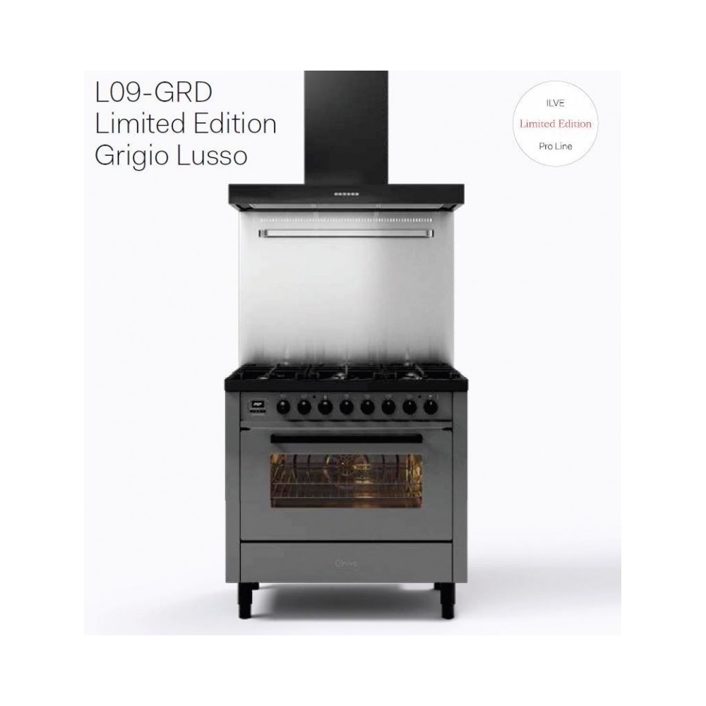 Кулинария Pro Line Cooking Ilve серая роскошь: 90 см с непрозрачным черным отделкой