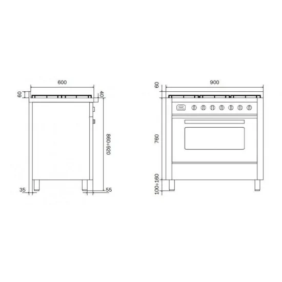 Ilve Pro Line : bloc de cuisson noir mat de 90 cm.