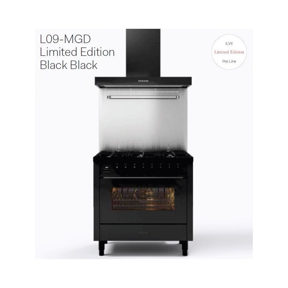 Ilve Pro Line : bloc de cuisson noir mat de 90 cm.