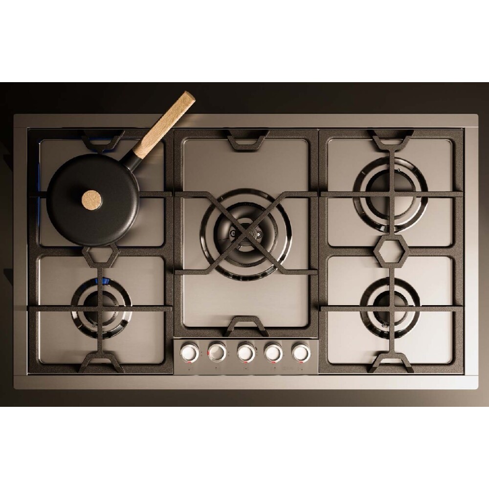 ILVE HCPMT95D/SS Klavier Cottura 90 cm, 5 Kocher, Dual Burner, Total Black | Duegstore.com