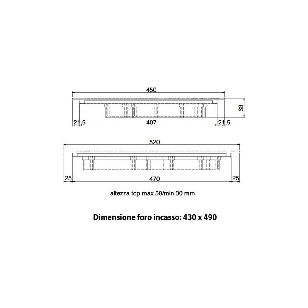 Ilve : plaque à induction professionnelle 45 cm, 3 zones, booster et sécurité enfant.