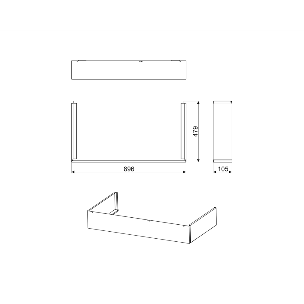 KIT zoccolo, 90cm , tre lati, nero, per cucine Portofino CPF9 o Sinfonia C9