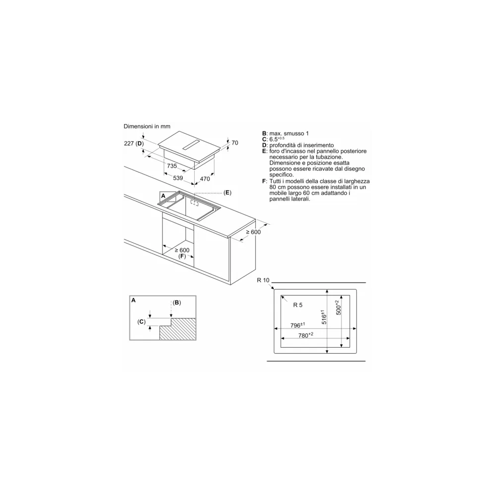 Neff V68PYX4C0: Piano cottura a induzione con cappa integrata da 80 cm