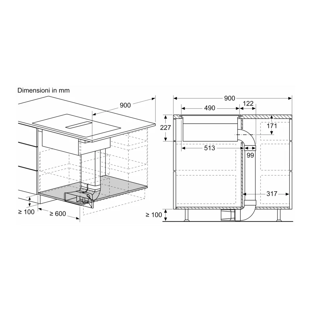 Neff V57PHQ4C0: Piano cottura a induzione con cappa integrata da 70 cm flush mount