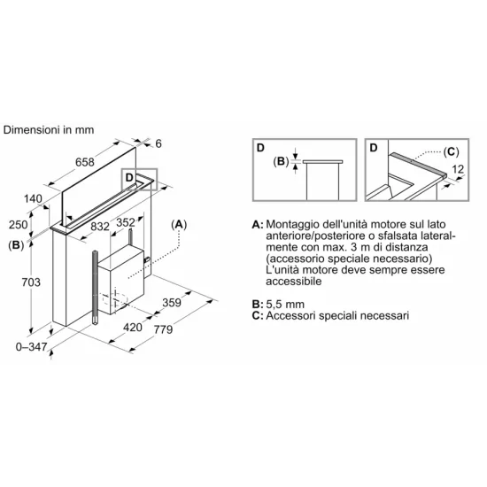 Neff I88WMM1Y7 Teleskop-Aufsatzhaube | 80cm | Flex-Design | Beseitigen Sie Dämpfe und Gerüche in der Küche mit Stil