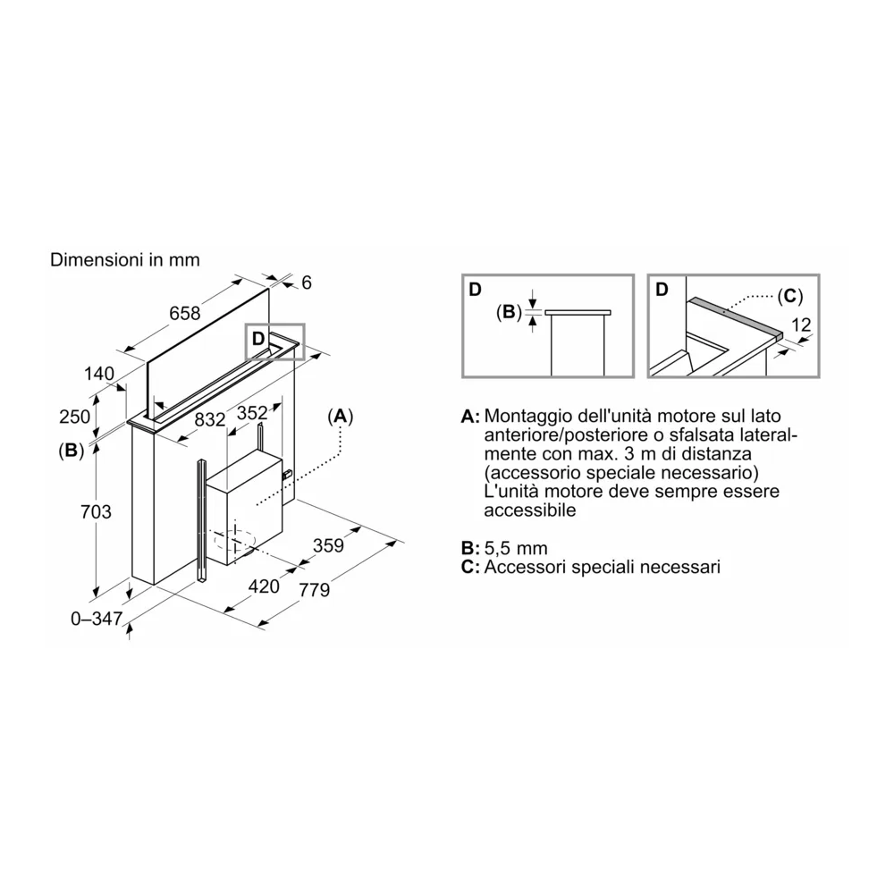 Cappa telescopica da piano Neff I88WMM1Y7 | 80 cm | Flex Design | Elimina i fumi e gli odori in cucina con stile