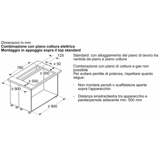 Cappa telescopiche da piano 80 cm Montaggio a filo