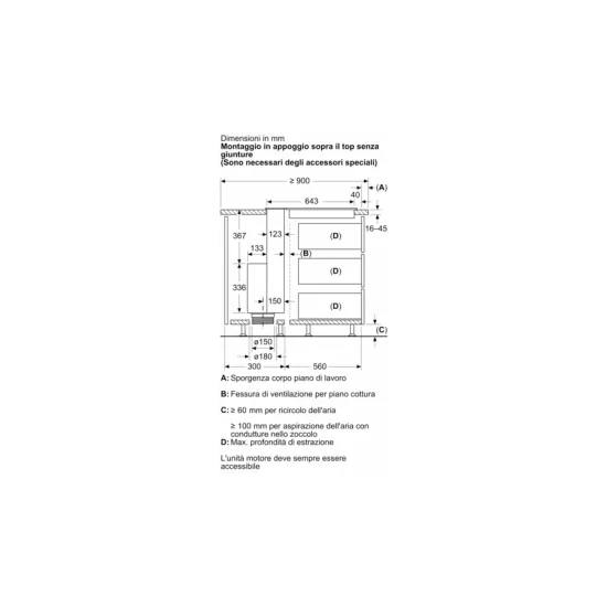 Cappa telescopiche da piano 80 cm Montaggio a filo