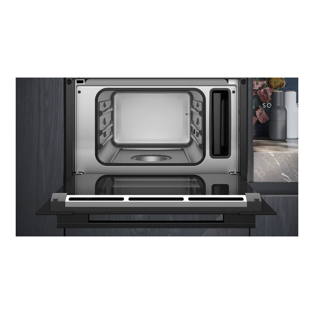 Scopri la versatilità del forno compatto a vapore da incasso 60 x 45 cm Nero di Siemens