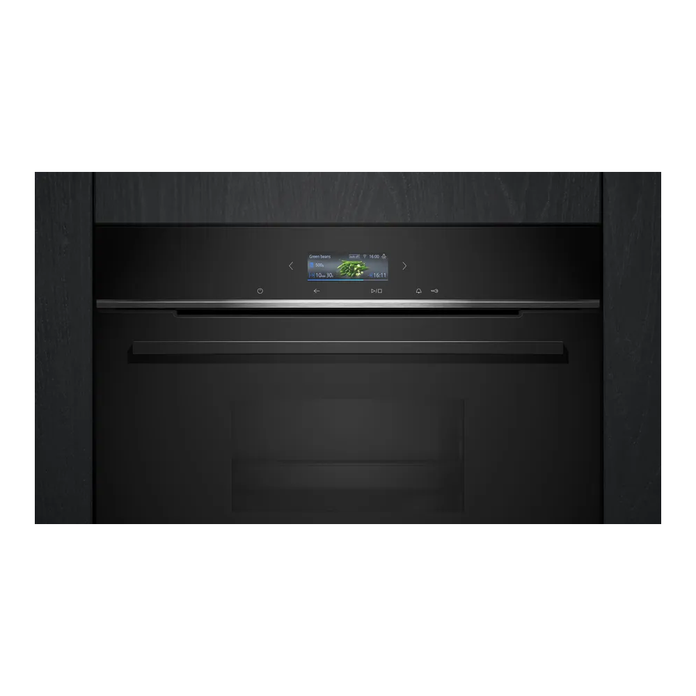 Entdecken Sie die Vielseitigkeit des kompakten Einbau-Dampfbackofens 60 x 45 cm Schwarz von Siemens