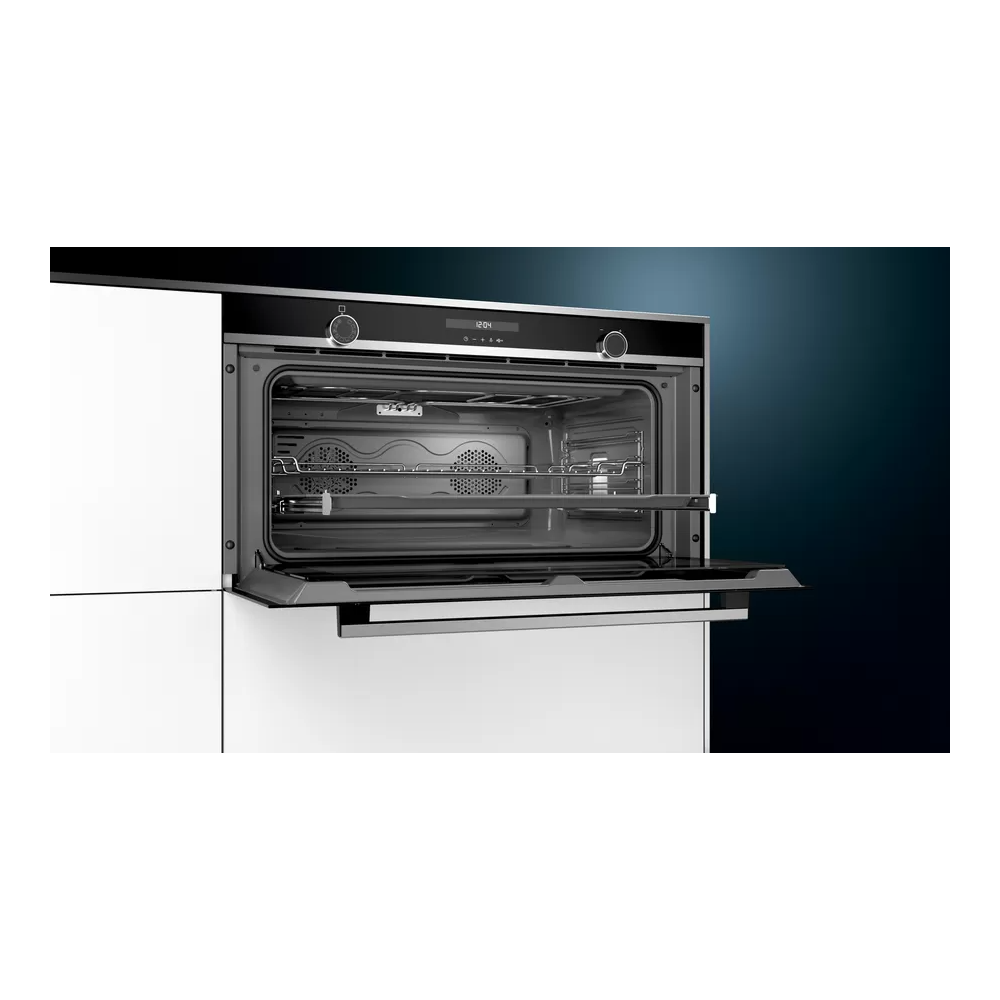 Siemens: 90 cm Multifunction Oven in Black and Stainless Steel.