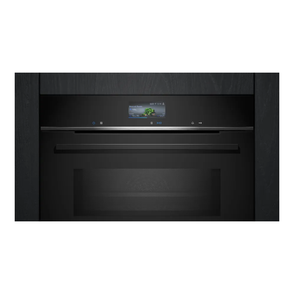 Scopri il nuovo iQ700: Forno combinato con microonde da incasso 60 x 60 cm Nero HM736G1B1 di Siemens - Perfetto per cucinare in