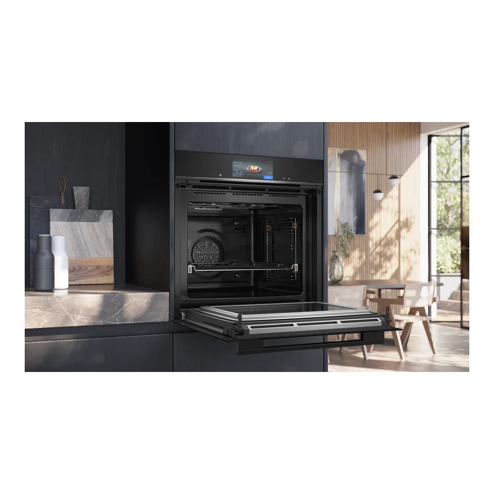 Efficacité et style avec le four combiné encastrable noir Siemens HM778GMB1 60 x 60 cm