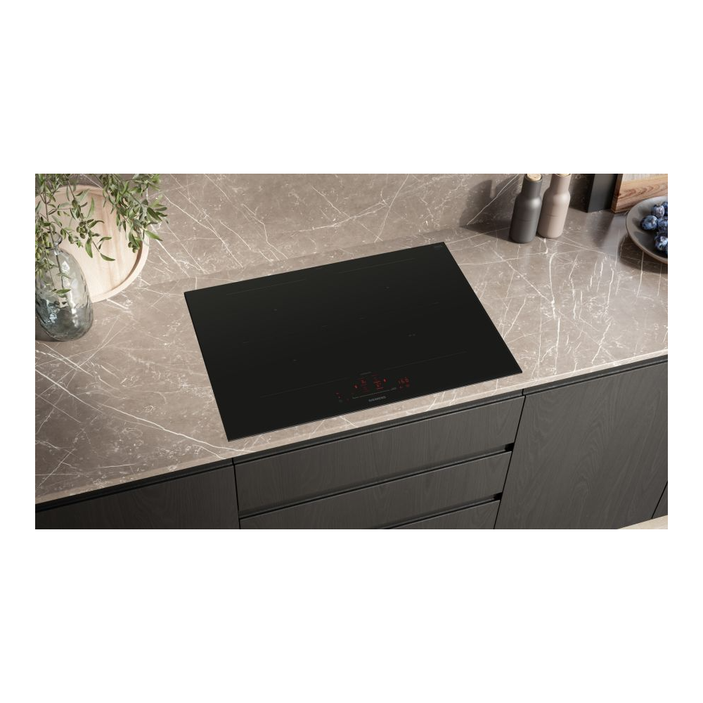 Luxury performance and elegance with the ED877HSC1E iQ500 80 cm induction hob Black with stainless steel profile