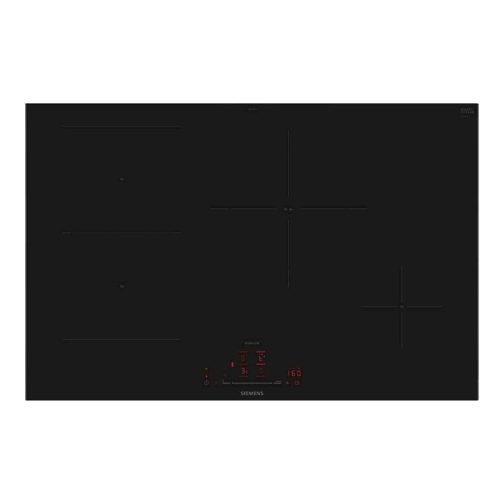 Rendimiento de lujo y elegancia con ED877HSC1E iQ500 Hob de inducción 80 cm Negro con perfil de acero inoxidable
