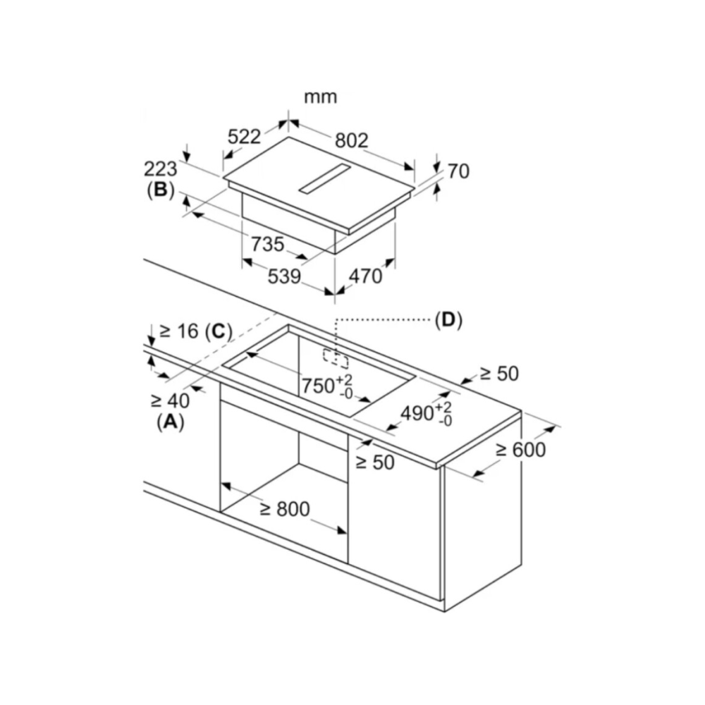 Efficacité et style combiné: Découvrez le plan d'induction Siemens ED811BS16E avec ventilation intégrée de 80 cm.