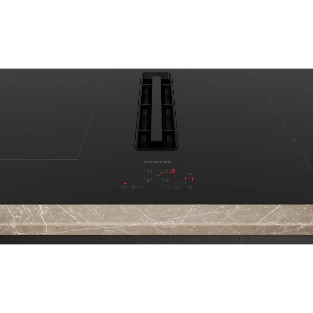 Eficiencia y estilo combinado: Descubre el plan de inducción Siemens ED811BS16E con ventilación integrada de 80 cm.