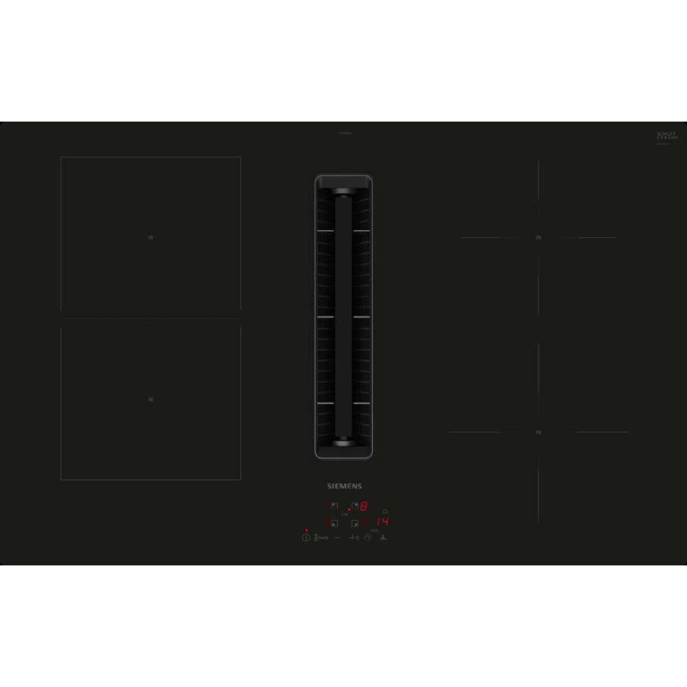 Eficiencia y estilo combinado: Descubre el plan de inducción Siemens ED811BS16E con ventilación integrada de 80 cm.