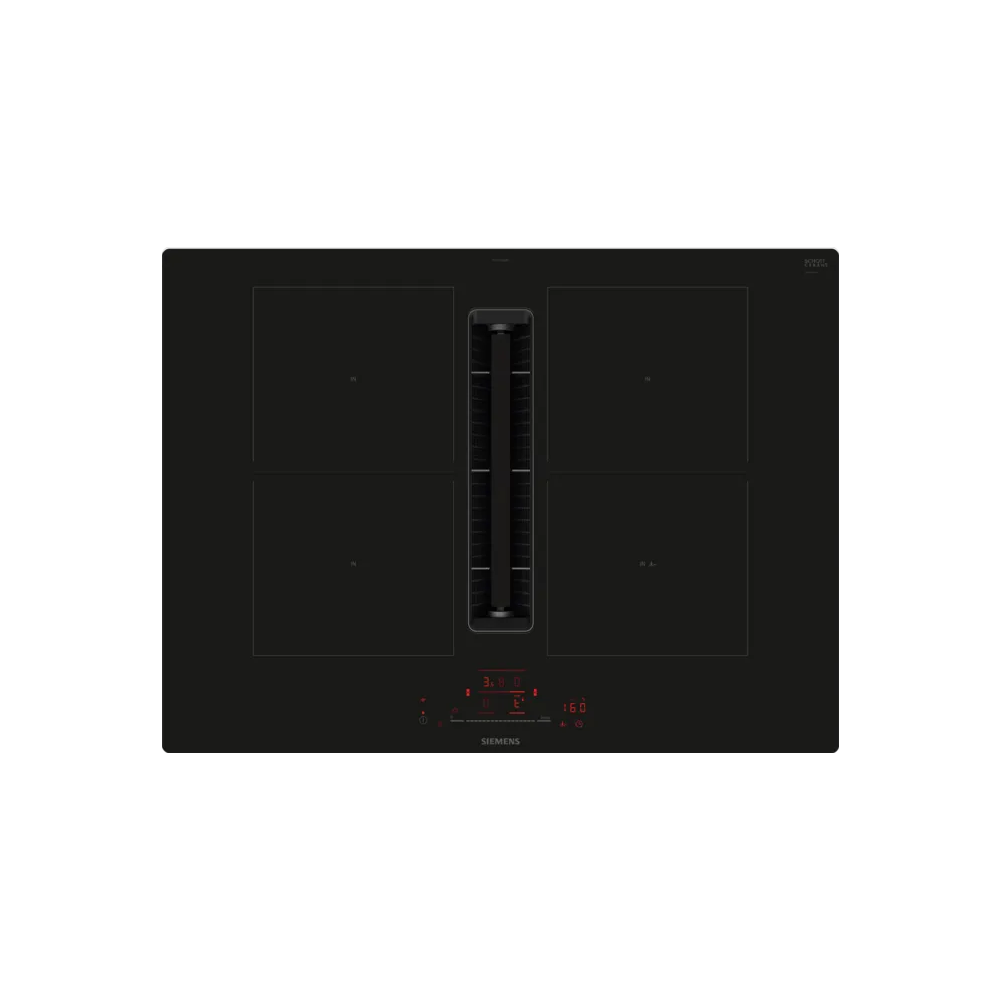 Combinación perfecta de elegancia y funcionalidad: el plano de inducción con ventilación integrada de 70 cm firmado Siemens.