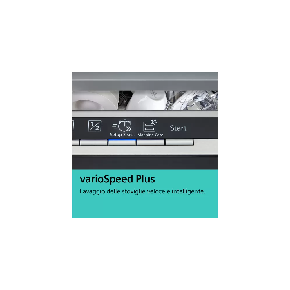 Efficienza e stile unite: scopri la lavastoviglie SR73EX24ME da incasso a scomparsa totale 45 cm varioSliding di Siemens.