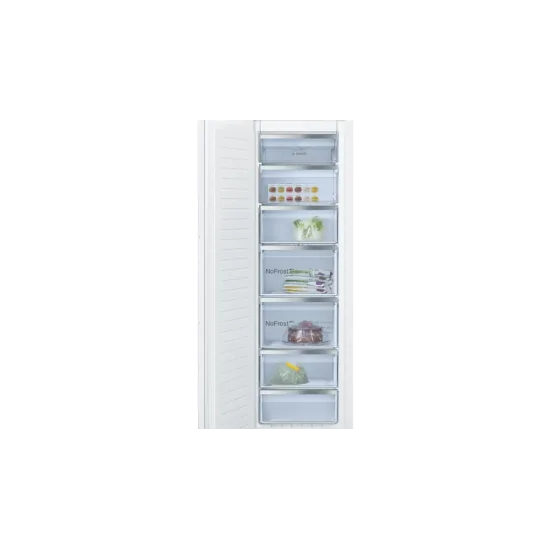 Efficacité et style : découvrez le congélateur vertical encastrable GIN81VEE0 de Bosch, dimensions compactes 177,2 x 55,8 cm et
