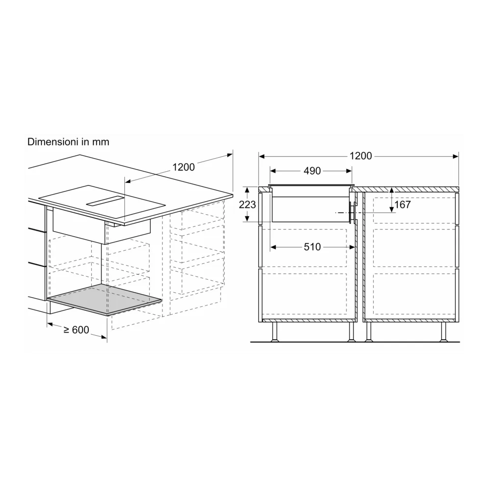 Piano cottura a induzione Bosch PVS611B16E con cappa aspirante integrata 60 cm