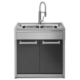 Effizienz und Outdoor-Design mit dem 90-cm-Spülenmodul G9S-L2 von Steel Cucine: 2 Becken und 2 Schubladen für elegante Funktiona