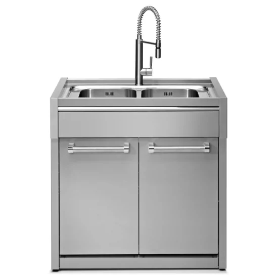 Efficacité et design outdoor avec le module évier 90 cm G9S-L1 de Steel Cucine : 1 vasques et 2 tiroirs pour une praticité éléga