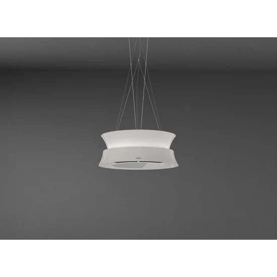 Élevez votre cuisine avec l'élégance de la hotte îlot Falmec Dama en blanc, bronze à canon, cuivre et acier inoxydable.