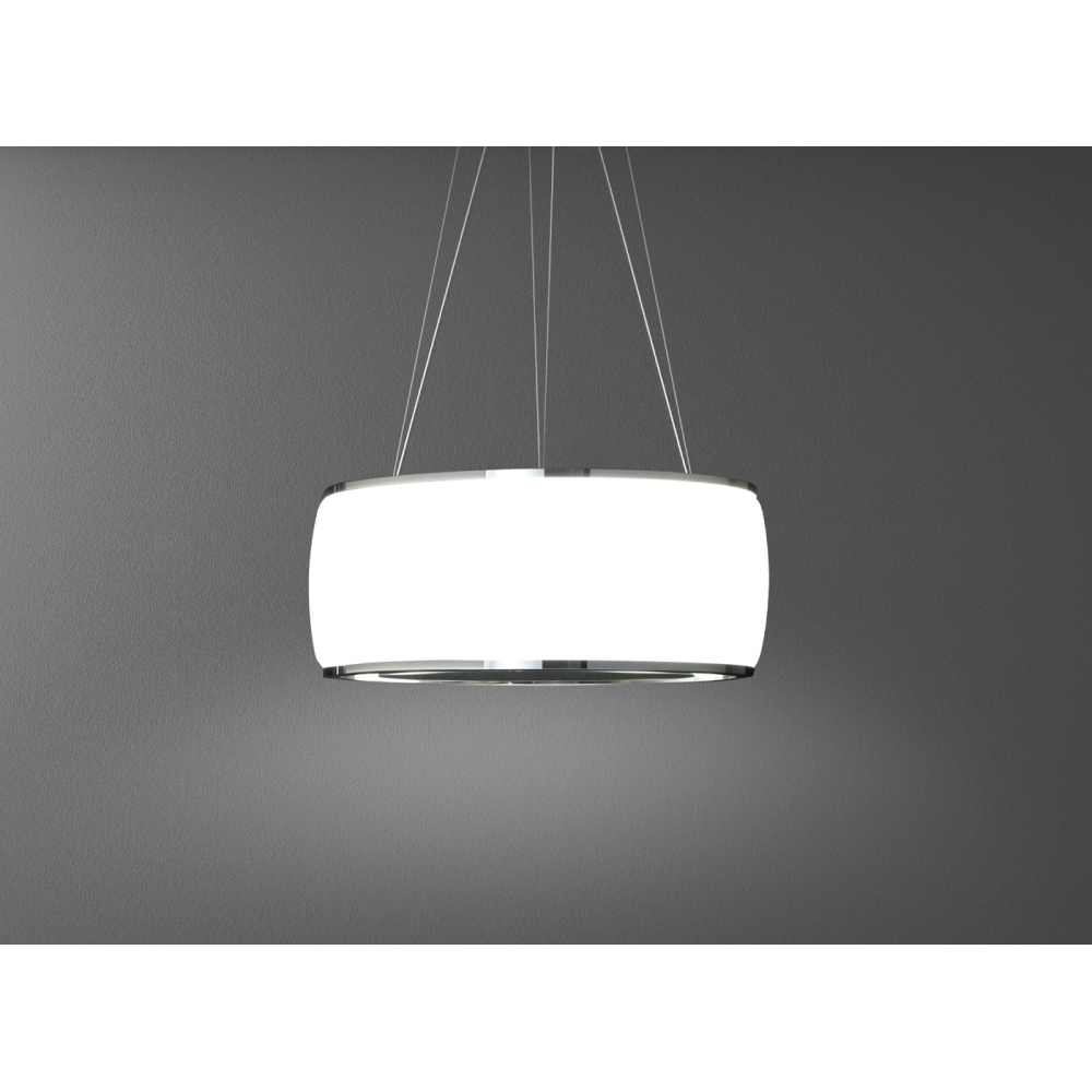 Hotte suspendue Soffio Falmec : design élégant et fonctionnalité supérieure pour votre cuisine en verre blanc satiné 58 cm