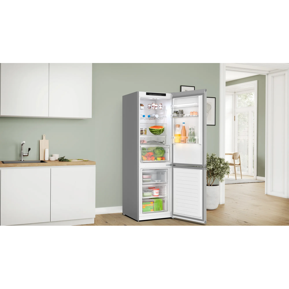 Bosch KGN362LDF: Free-standing combined refrigerator in stainless steel, 186 x 60 cm. Style and functionality for your kitchen.