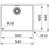 Entdecken Sie das Design und die Qualität der Spüle Franke MQX 110-50 mit den Abmessungen 500 x 400, Unterbau 60 für eine elegan