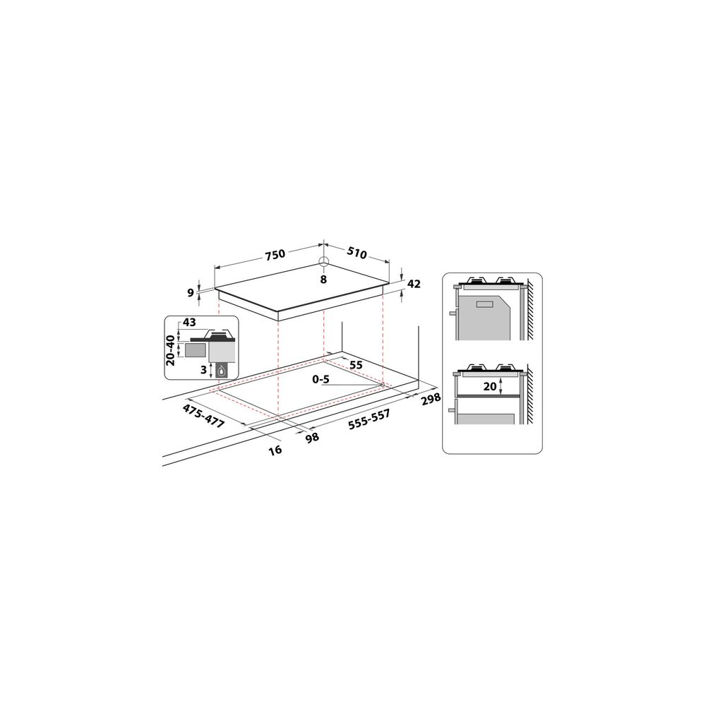 Hotpoint FTGHL751D/IX/HA - Inoxidable Gas Kochplan | DuegStore.com