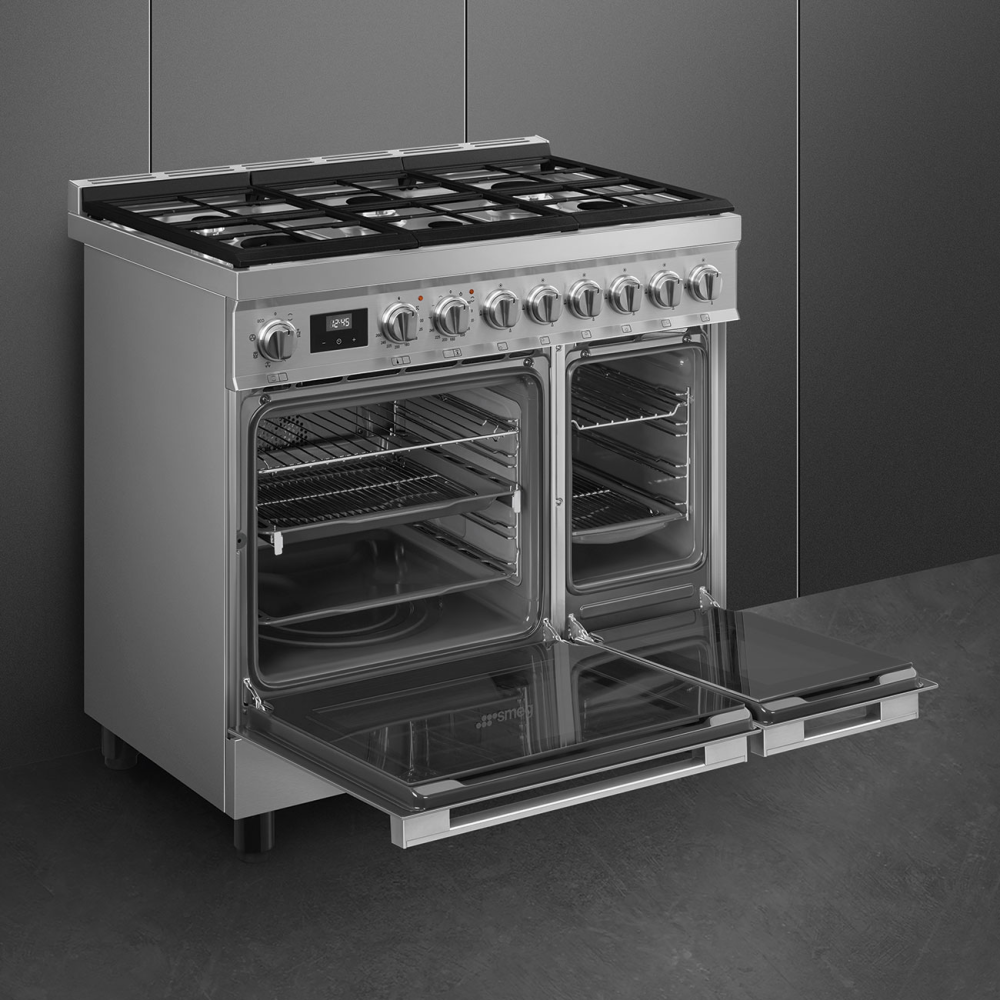 Cuisine SMEG avec cuisinière à gaz 90x60 cm Inox | Elégance et fonctionnalité dans un design moderne