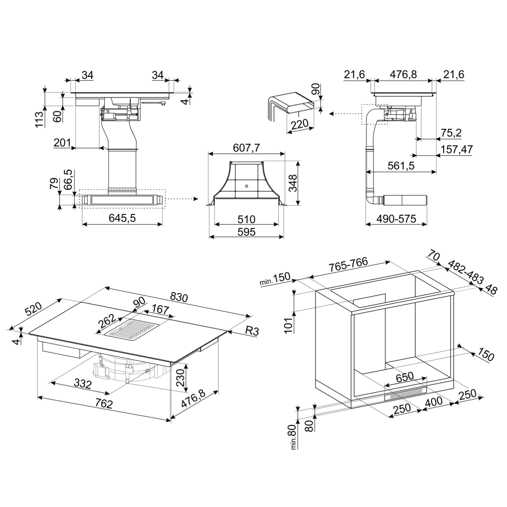 SMEG HOBD182DG Induktionskochfeld mit integrierter Kapuze 80 cm | https://duegstore.com/de/2-home