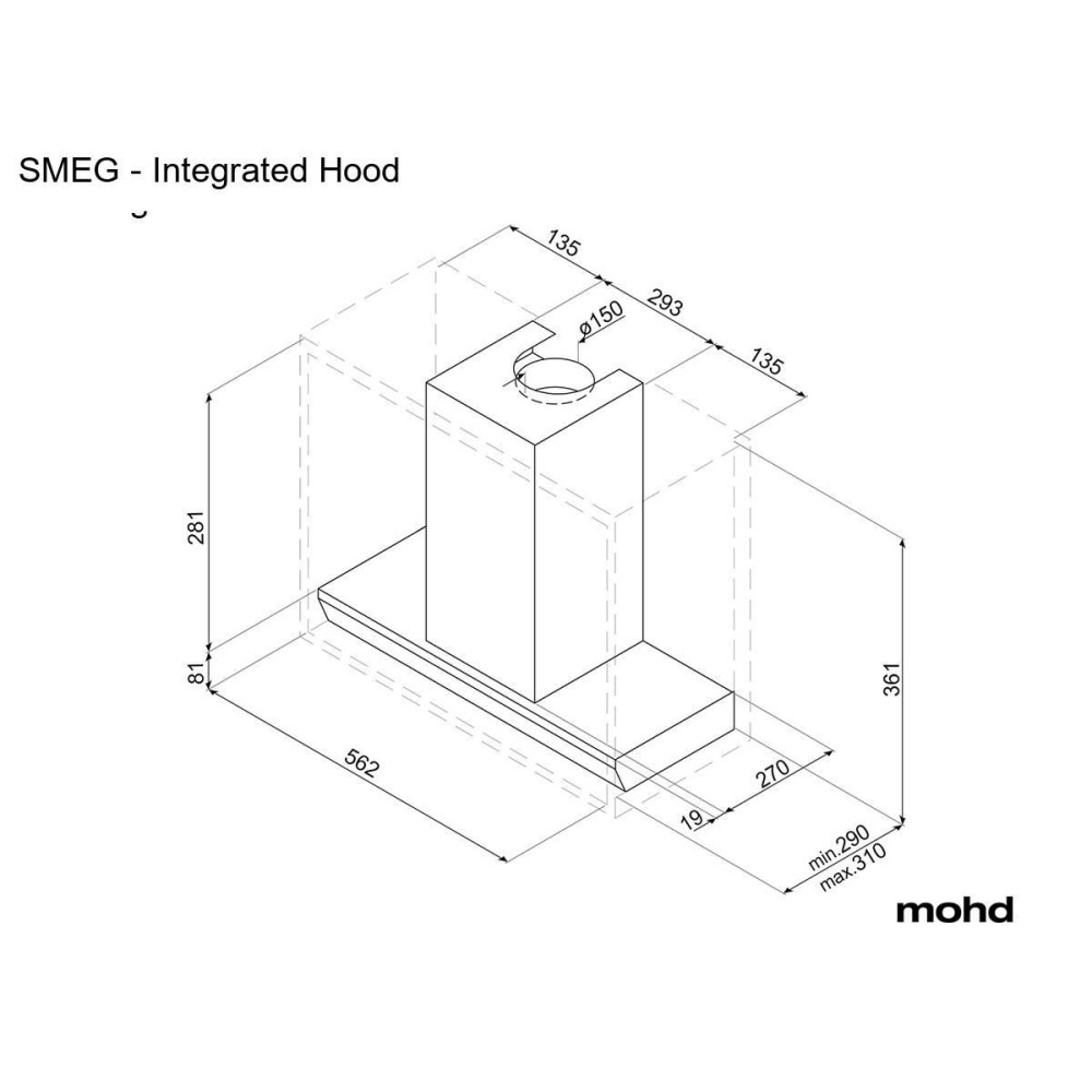 Levante la cocina con capucha recesada Smeg KSGT63X