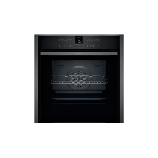 Neff Vario Steam: Diapositiva del horno eléctrico Hide® en Graphite Grey.