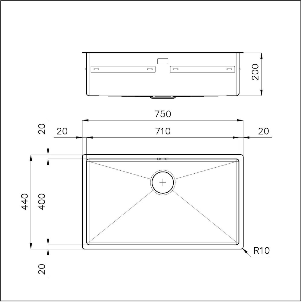 Раковина Foster 1717 056 80 см - Нержавеющая сталь 75x44 см, Ванна 71x40 см