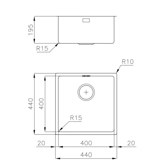 Kitchen sink Foster 2156 056 - Stainless steel Gun Metal - Mono tub - 44x44 cm