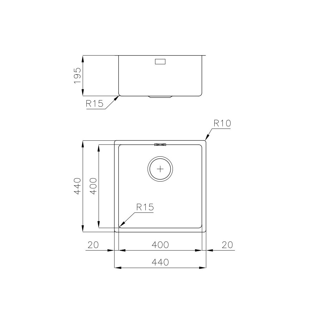 Kitchen sink Foster 2156 056 - Stainless steel Gun Metal - Mono tub - 44x44 cm