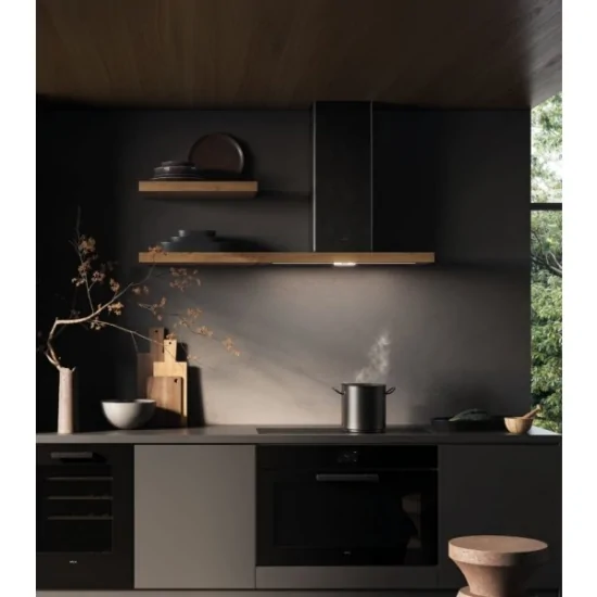 Cappa a parete Elica BIO nero cornice in rovere design naturale e prestazioni elevate