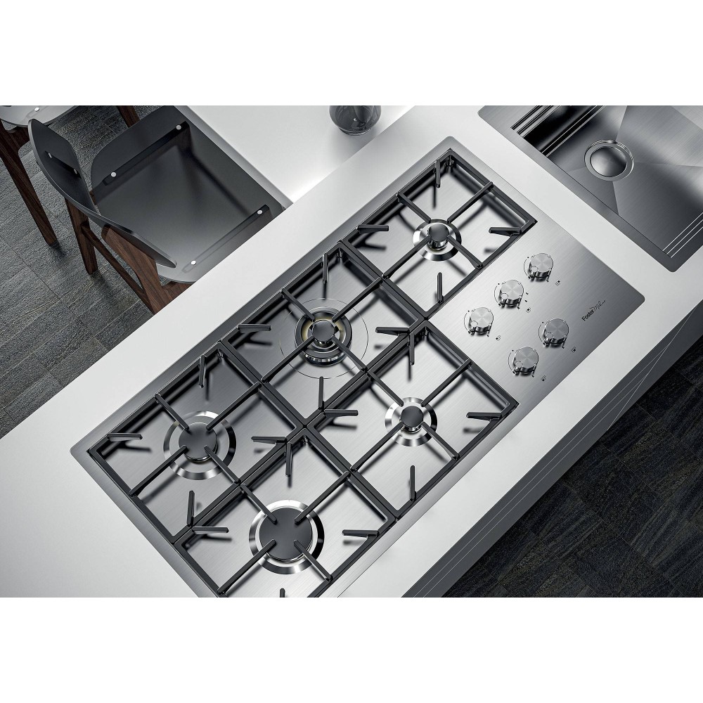Gas cooking plan Foster Milan 120 cm, 5 Cookers, Design Filotop, Stainless Steel Brushed - Duegstore